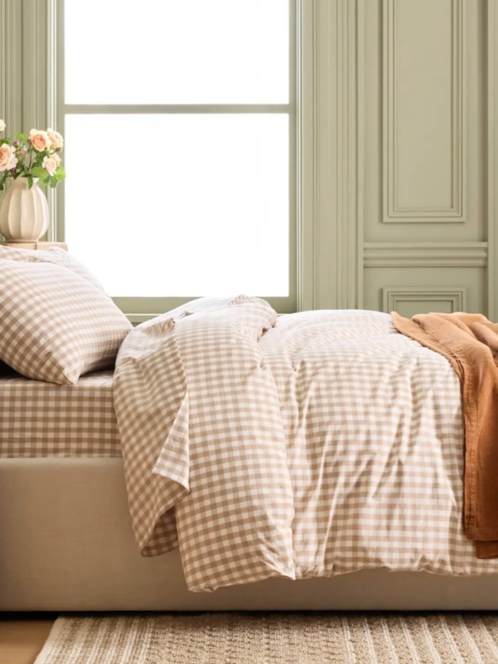 New King Ca King gingham percale duvet set with 2 king shams - Picture 4 of 9